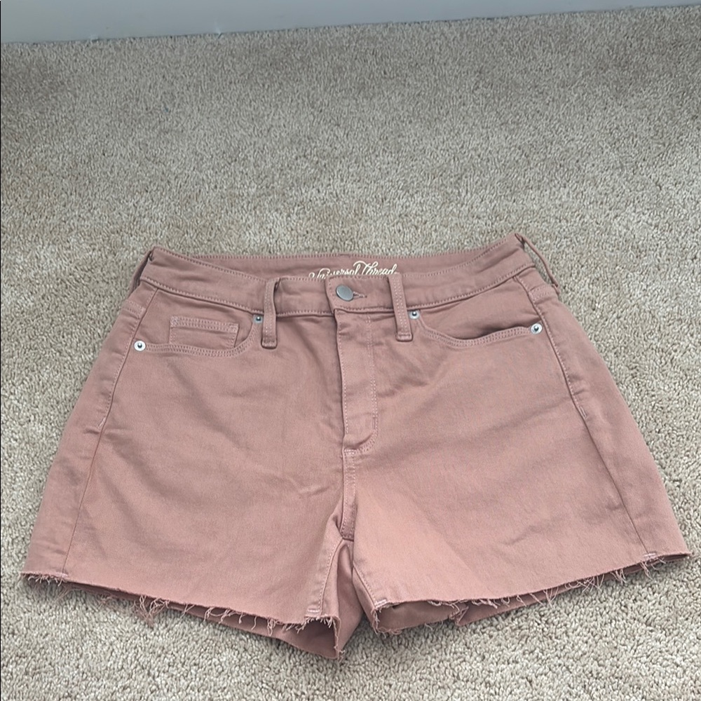 Universal Thread Pink Jean Shorts Frayed Hem Mid-Thigh